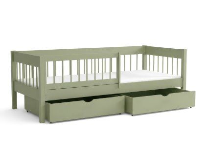 LESZANKA ágyneműtartós Montessori fa ágy 80x180 - olivazöld